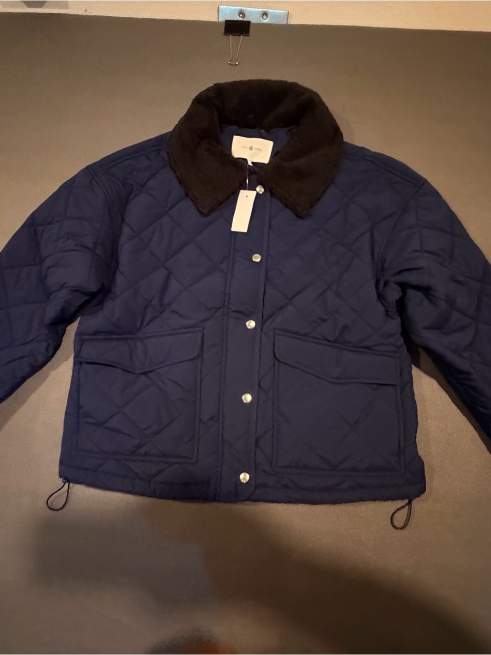 Lou & Grey Quilted Navy Utility Jacket with Black Collar